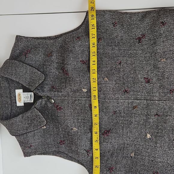 Talbots Wool Blend Zip Up Vest With Fall Leaves Size M Brown Herringbone - Picture 10 of 11